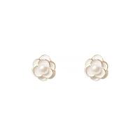 Plastic Pearl Zinc Alloy Earring, with Plastic, Flower, gold color plated, for woman & enamel, white 
