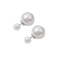 Boucle d'oreille en alliage de zinc en plastique perle, avec perle de plastique, Placage de couleur d'or, pour femme Vendu par paire