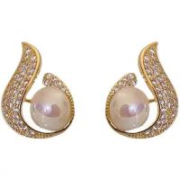 Kunststoff Perle Zink Legierung Ohrring, Zinklegierung, mit Kunststoff Perlen, goldfarben plattiert, für Frau & mit Strass, 15x23mm, verkauft von Paar