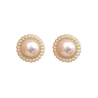 Boucle d'oreille en alliage de zinc en plastique perle, avec perle de plastique, Rond, Placage de couleur platine, pour femme, 12mm, Vendu par paire
