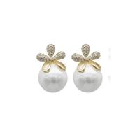 Kunststoff Perle Zink Legierung Ohrring, Zinklegierung, mit Kunststoff Perlen, plattiert, für Frau & mit Strass, keine, 14x18mm, verkauft von Paar