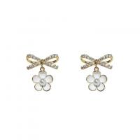 Zinc Alloy Rhinestone Drop Earring, Bowknot, gold color plated, for woman & enamel & with rhinestone 