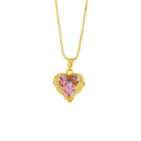 Brass Cubic Zirconia Necklace, with 1.96 inch extender chain, Heart, 18K gold plated, micro pave cubic zirconia & for woman Approx 17.71 Inch 