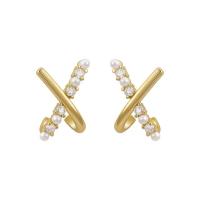 Plastic Pearl Zinc Alloy Earring, with Plastic Pearl, platinum color plated, for woman & with rhinestone 