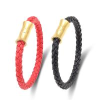 Bracelets de cuir de vachette, Acier inoxydable 304, avec vachette cordon, poli, longueur différente pour le choix & unisexe, plus de couleurs à choisir, 6mm, Vendu par PC
