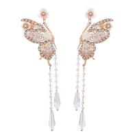 Zinc Alloy Rhinestone Drop Earring, with ABS Plastic Pearl & Resin & Acrylic, Butterfly, fashion jewelry & for woman & with rhinestone, white 