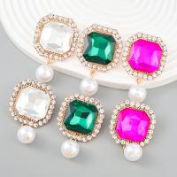 Plastic Pearl Zinc Alloy Earring, with ABS Plastic Pearl, plated, fashion jewelry & for woman & with glass rhinestone & with rhinestone 