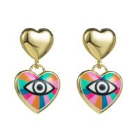Evil Eye Earrings, Zinc Alloy, Heart, gold color plated, fashion jewelry & evil eye pattern & for woman & enamel 