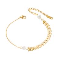 Titanium Steel Bracelet & Bangle, with ABS Plastic Pearl, gold color plated, fashion jewelry & for woman, golden .5 cm 