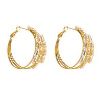 Titanium Steel Earrings, gold color plated, fashion jewelry & for woman & with rhinestone, golden 