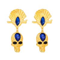 Zinc Alloy Rhinestone Drop Earring, with Resin Rhinestone, Skull, gold color plated, fashion jewelry & for woman 