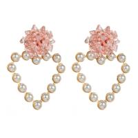 Plastic Pearl Zinc Alloy Earring, with Seedbead & ABS Plastic Pearl & Acrylic, Heart, fashion jewelry & for woman, golden 