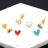 Brass Stud Earring, Heart, 18K gold plated, fashion jewelry & for woman & enamel 
