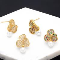 Boucle d'oreille goutte laiton strass, avec perle de plastique, Plaqué or 18K, bijoux de mode & pour femme & avec strass, plus de couleurs à choisir Vendu par paire