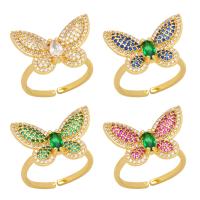 Cubic Zirconia Micro Pave Brass Finger Ring, Butterfly, high quality plated, Adjustable & fashion jewelry & micro pave cubic zirconia & for woman 