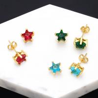 Zircon cubique (CZ) Stud Earring, laiton, étoile, Plaqué or 18K, bijoux de mode & pavé de micro zircon & pour femme, plus de couleurs à choisir Vendu par paire