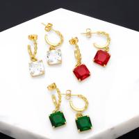 Cubic Zircon (CZ) Drop Earring, Brass, Square, 18K gold plated, fashion jewelry & micro pave cubic zirconia & for woman 