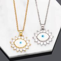 Evil Eye Jewelry Necklace, Brass, with 5 extender chain, 18K gold plated, fashion jewelry & micro pave cubic zirconia & for woman & enamel cm 