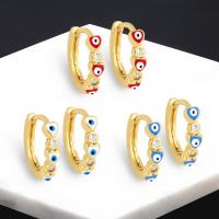 Evil Eye Earrings, Brass, 18K gold plated, fashion jewelry & micro pave cubic zirconia & for woman & enamel 