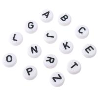 Acryl Alphabet Perlen, flache Runde, DIY & verschiedene Muster für Wahl & Emaille, keine, 10x10x4mm, Bohrung:ca. 2mm, verkauft von Tasche