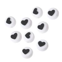 Schmelz Acryl Perlen, flache Runde, DIY & Emaille, weiß und schwarz, 10x10x6mm, Bohrung:ca. 2mm, verkauft von Tasche
