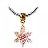 Zinc Alloy European Pendants, Snowflake, gold color plated, Unisex & enamel, white Approx 