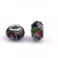 Lampwork European Large Hole Beads, with Iron, Flat Round, silver color plated, DIY & faceted, multi-colored Approx 