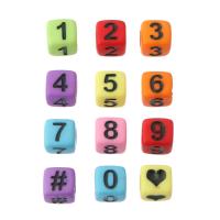 Acryl Zahlen Perlen, Quadrat, DIY & verschiedene Muster für Wahl & Emaille, keine, 6x6x6mm, Bohrung:ca. 3mm, verkauft von Tasche