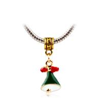 Zinc Alloy European Pendants, Christmas Bell, gold color plated, Unisex & enamel, green Approx 
