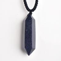 Blue Goldstone Necklace, with Nylon Cord, Conical, fashion jewelry, blue, 40-50mm .75 Inch 