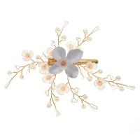 Alligator Hair Clip, Zinc Alloy, with brass wire & Crystal & Plastic Pearl & Acrylic, Flower, gold color plated, for woman, golden 