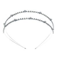 Hair Bands, Zinc Alloy, with Plastic Pearl, silver color plated, for woman & with rhinestone, silver color 