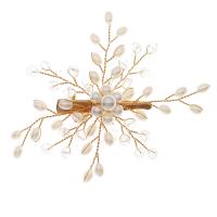 Alligator Hair Clip, Zinc Alloy, with brass wire & Crystal & Plastic Pearl, gold color plated, wedding gift & for woman, golden 