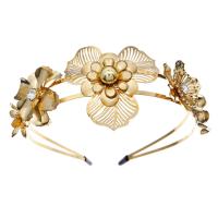 Hair Bands, Iron, Flower, gold color plated, for woman & with rhinestone, golden 