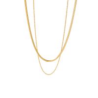 Stainless Steel Chain Necklace, 304 Stainless Steel, with 1.97inch extender chain, 18K gold plated, Double Layer & fashion jewelry & for woman, golden Approx 15.75 Inch, Approx 17.32 Inch 