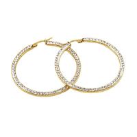 Titanium Steel Hoop Earring, 18K gold plated & for woman & with rhinestone, golden 