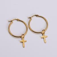Huggie Hoop Drop Earring, 304 Stainless Steel, Cross, 18K gold plated, fashion jewelry & polished & for woman, golden, 30mm,11*18mm 