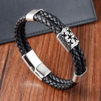 PU Leather Bracelet, with 304 Stainless Steel, polished, fashion jewelry & for man, black cm 