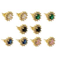 Cubic Zircon Brass Earring, Flower, gold color plated, fashion jewelry & micro pave cubic zirconia & for woman 