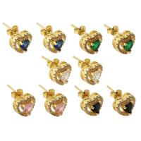 Cubic Zircon Brass Earring, Heart, gold color plated, fashion jewelry & micro pave cubic zirconia & for woman 