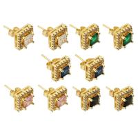 Cubic Zircon Brass Earring, Square, gold color plated, fashion jewelry & micro pave cubic zirconia & for woman 