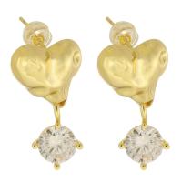 Boucles d'oreilles en laiton zircon cubique, avec zircon cubique, coeur, Placage de couleur d'or, bijoux de mode & pour femme, doré, 30mm Vendu par paire