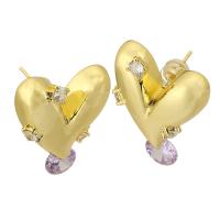 Boucles d'oreilles en laiton zircon cubique, avec zircon cubique, coeur, Placage de couleur d'or, bijoux de mode & pour femme, doré, 27mm Vendu par paire