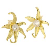 Boucles d'oreilles en laiton zircon cubique, avec zircon cubique, fleur, Placage de couleur d'or, bijoux de mode & pour femme, doré Vendu par paire
