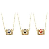 Evil Eye Jewelry Necklace, Brass, Column, gold color plated, fashion jewelry & evil eye pattern & adjustable & micro pave cubic zirconia & enamel 1mm .5 Inch 