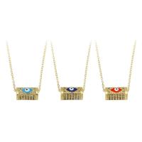Evil Eye Jewelry Necklace, Brass, Rectangle, gold color plated, fashion jewelry & evil eye pattern & adjustable & micro pave cubic zirconia & enamel 1.5mm .5 Inch 