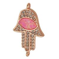 Cubic Zirconia Micro Pave Brass Connector, with Opal, Hand, rose gold color plated, DIY & micro pave cubic zirconia, rose gold color Approx 1.5mm 