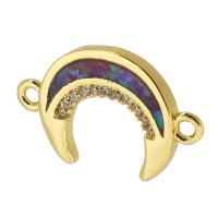 Cubic Zirconia Micro Pave Brass Connector, with Opal, Moon, gold color plated, DIY & micro pave cubic zirconia & 1/1 loop, golden Approx 1mm 