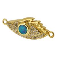 Cubic Zirconia Micro Pave Brass Connector, with Opal, gold color plated, DIY & micro pave cubic zirconia & 1/1 loop, golden Approx 1mm 