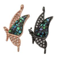 Cubic Zirconia Micro Pave Brass Connector, with Abalone Shell, Butterfly, plated, DIY & micro pave cubic zirconia & 1/1 loop Approx 1mm 